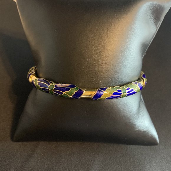 Blue, Green, Animal, Butterfly, Gold Tone Bangle - Picture 1 of 2
